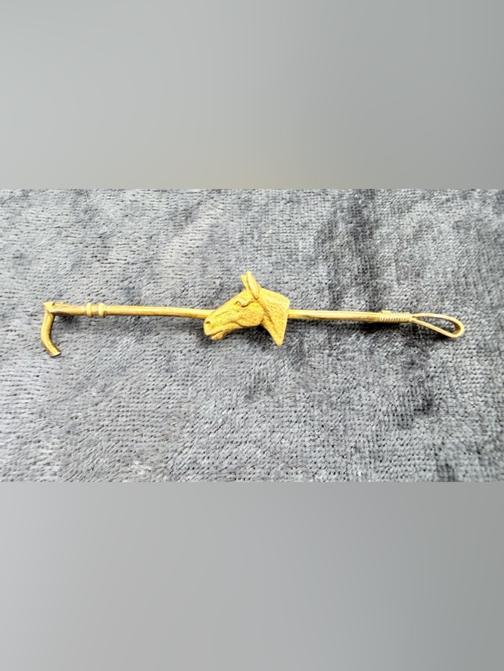 Antique Edwardian Gold Equestrian 3” Riding Crop Brooch Pin - A.J.H. Rolled Gold